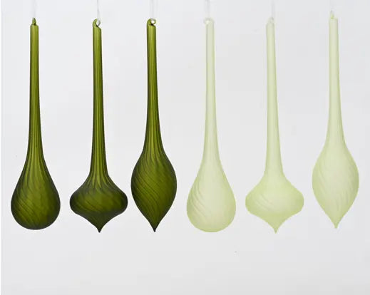 Glass Tear Drop Green Bauble Assortment