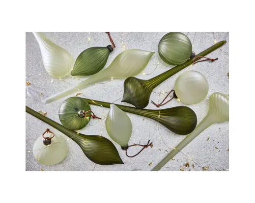Glass Tear Drop Green Bauble Assortment