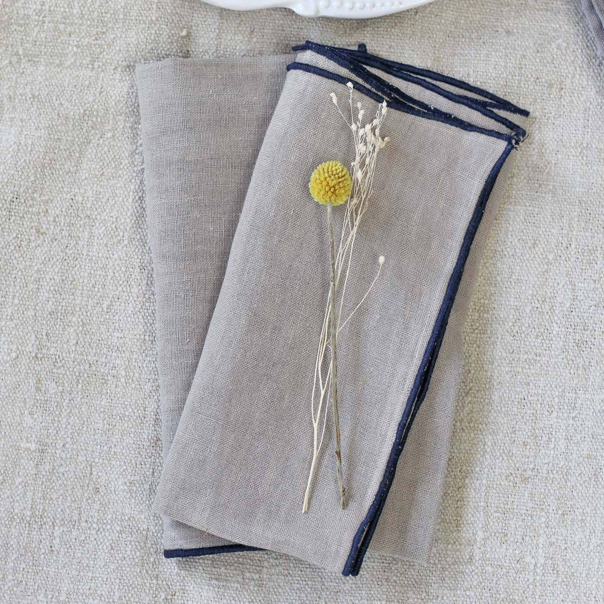 Navy Piped Ninen Napkin
