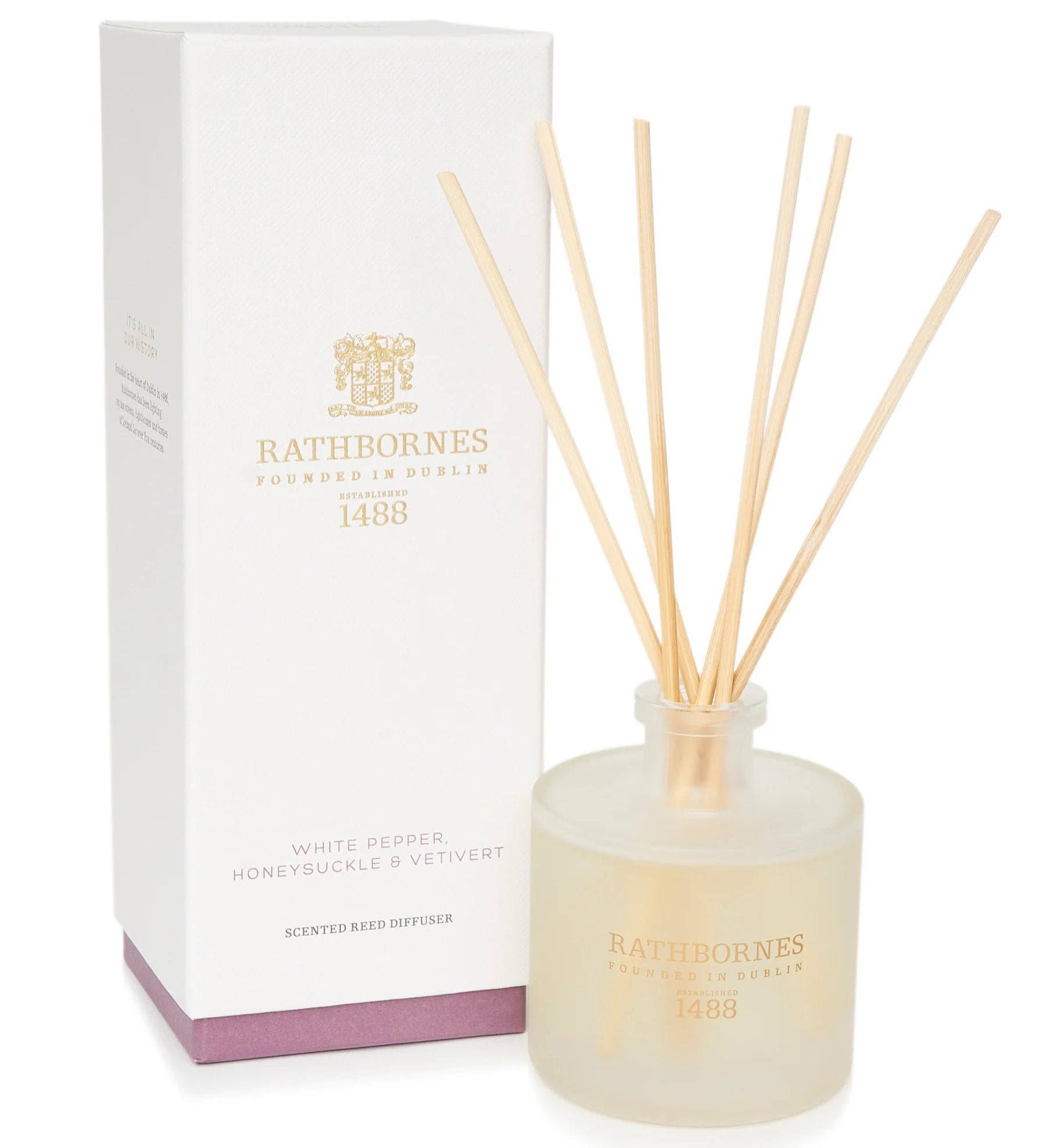 Rathbornes Reed Diffuser - White Pepper, Honeysuckle & Vetivert