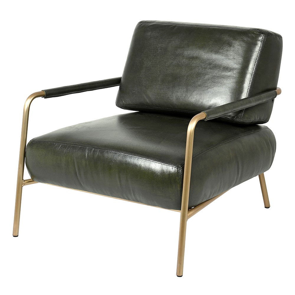 Italian Green Vintage Leather Armchair