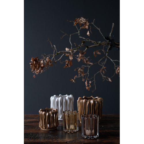 Ribbed Glass Candle Holder- Clear