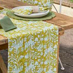 Lily Block Print Table Runner Lemon