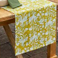Lily Block Print Table Runner Lemon