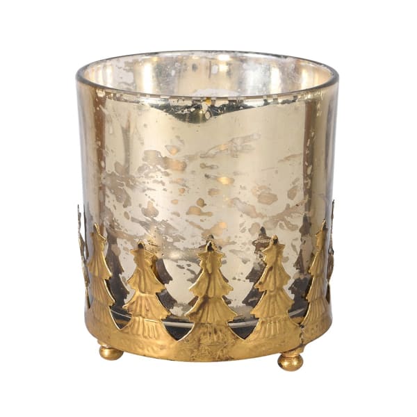 Decorative candle holder with gold accents on a white background