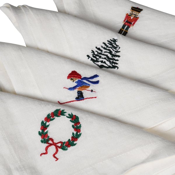 Embroidered Linen Christmas Napkin- Set of 4