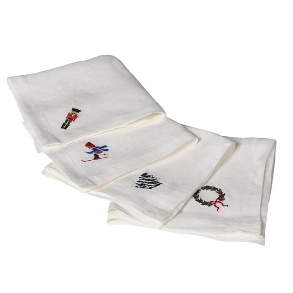 Embroidered Linen Christmas Napkin- Set of 4