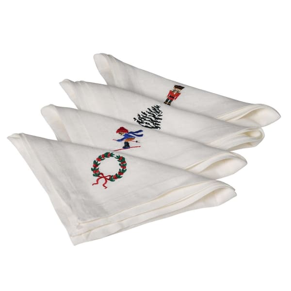 Embroidered Linen Christmas Napkin- Set of 4