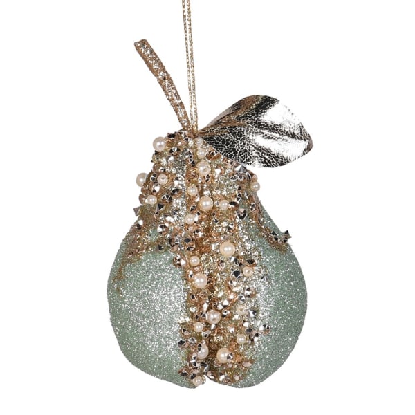 Decorative ornament with pearl and crystal embellishments on a white background