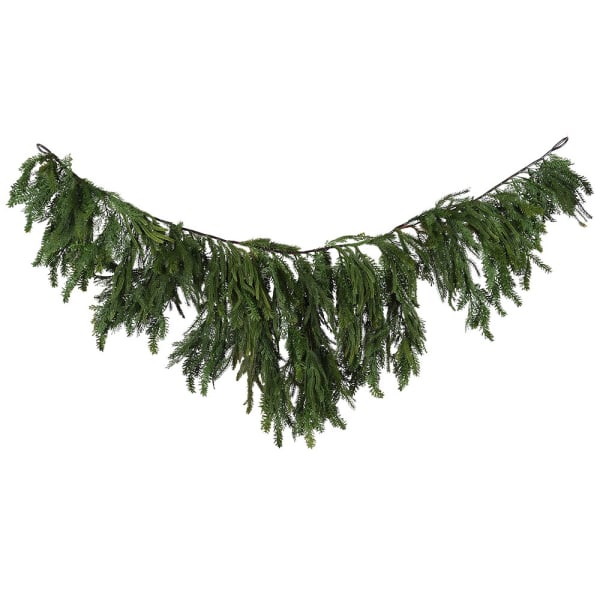 Green artificial Christmas garland on a white background