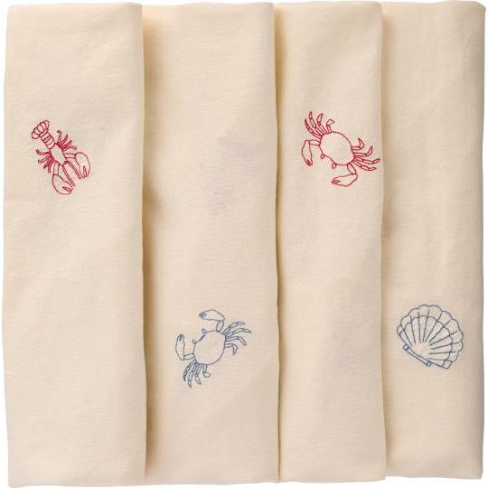 Table cloth with lobsters, crabs and shells embroidered