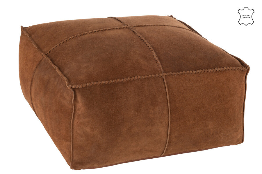 Stitched Leather Pouf