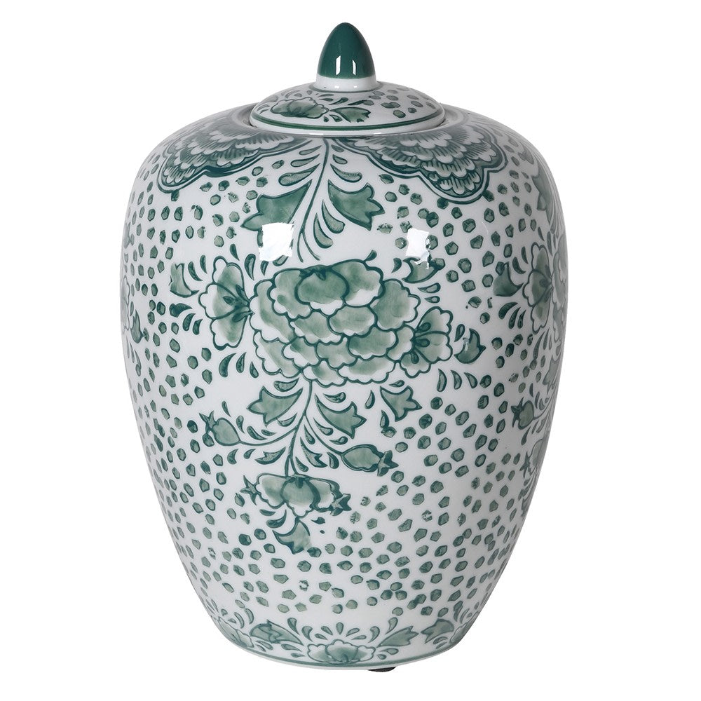 White and Green lidded Urn