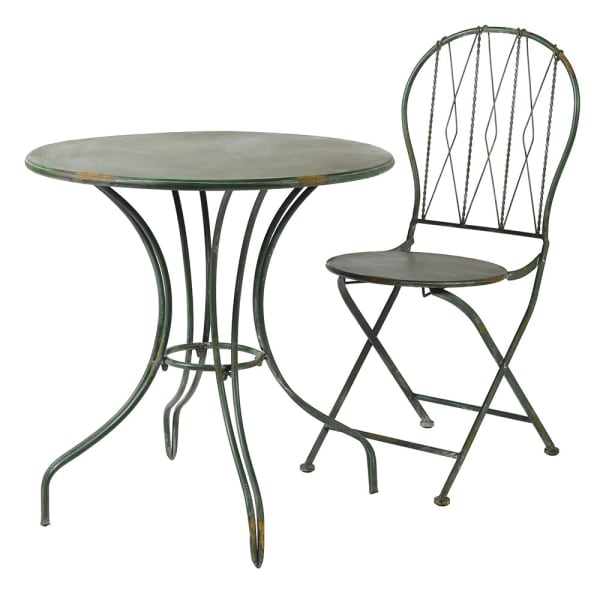 Dark Green Metal Table and 2 Chairs