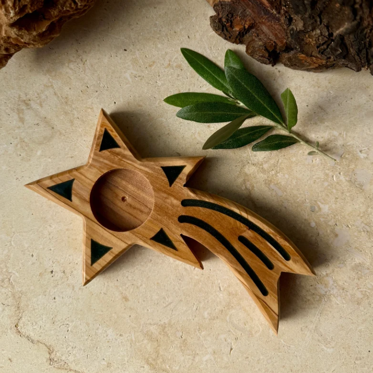 Handcrafted Olive Wood Star Tea Light Holder