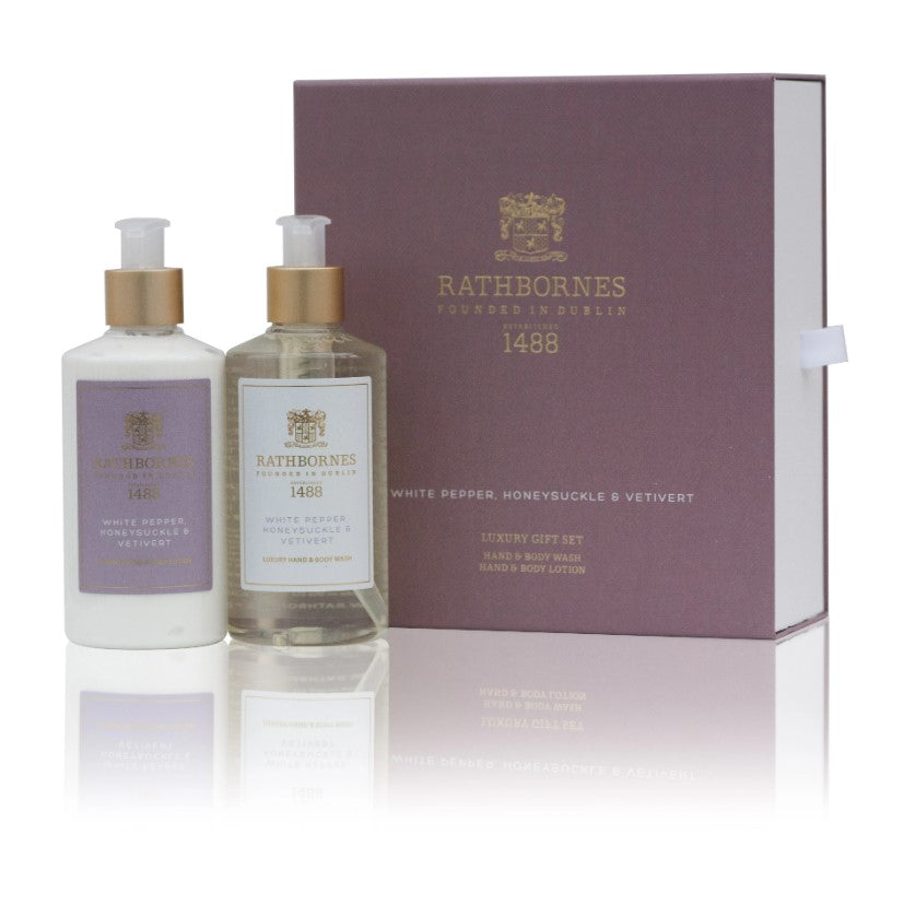 Rathbornes Bath & Body Gift Set-White Pepper, Honeysuckle & Vetivert