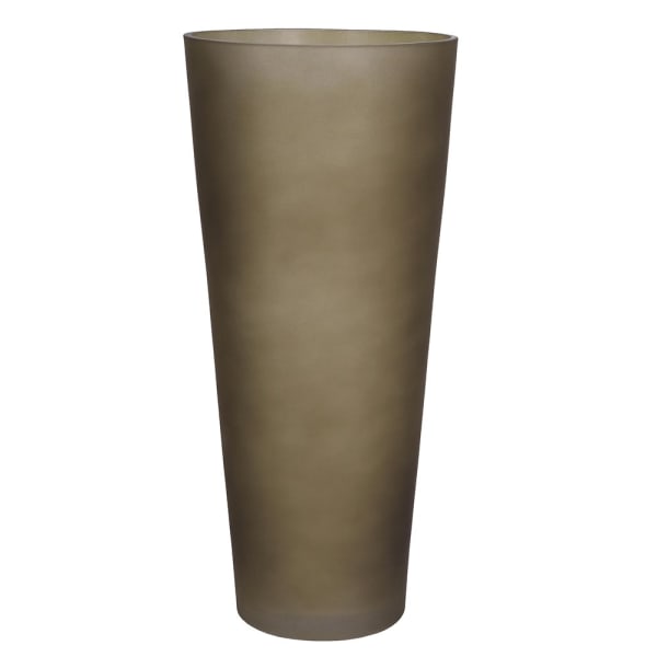 Tall, cylindrical brown planter on a white background