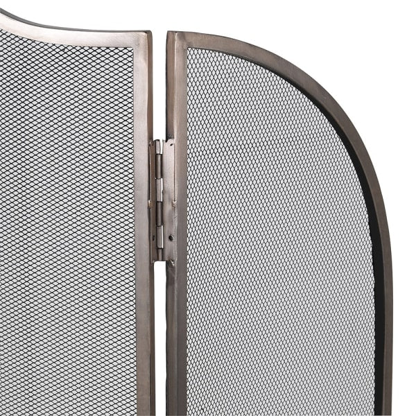 Metal fireplace screen on a white background