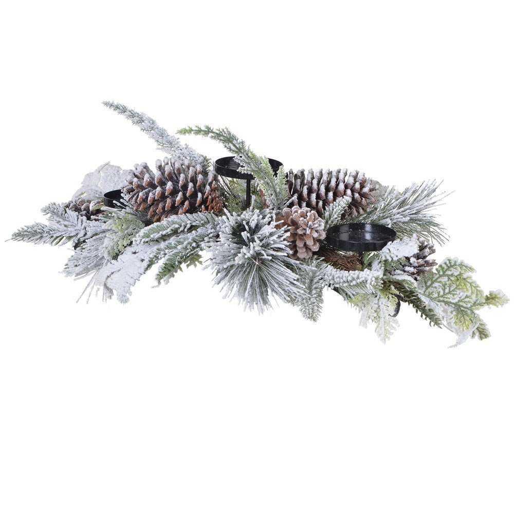Snowy mixed pine candle holder