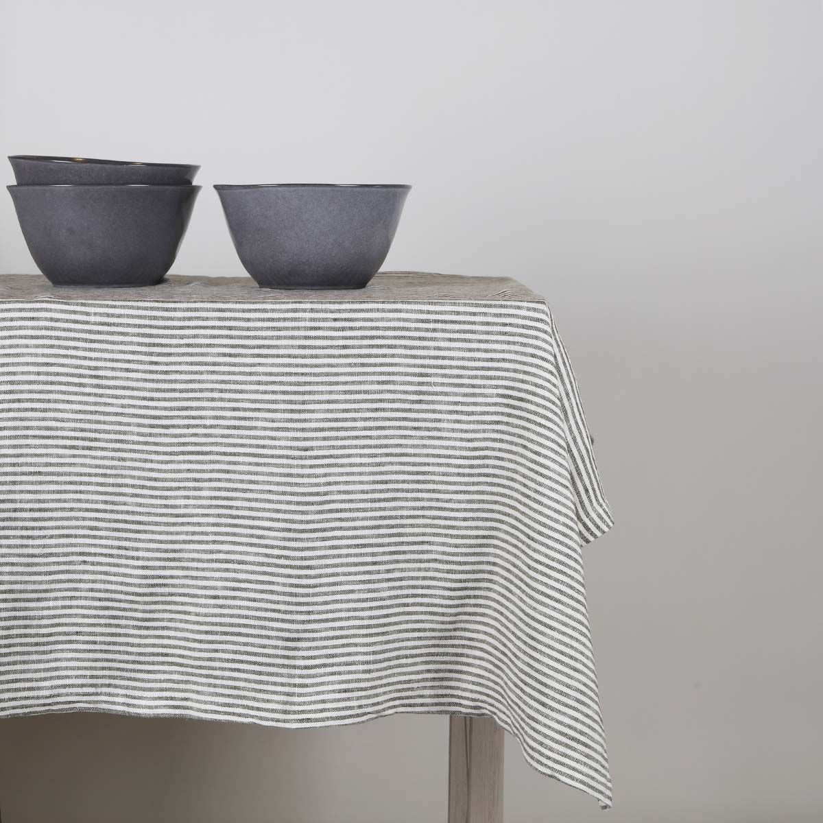 Grey stripe linen tablecloth